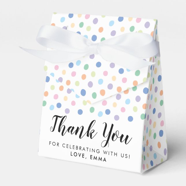 Birthday Party Rainbow Dots Confetti Kids Name Favor Boxes (Front Side)
