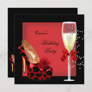 Birthday Party Red Black Champagne Shoe Invitation