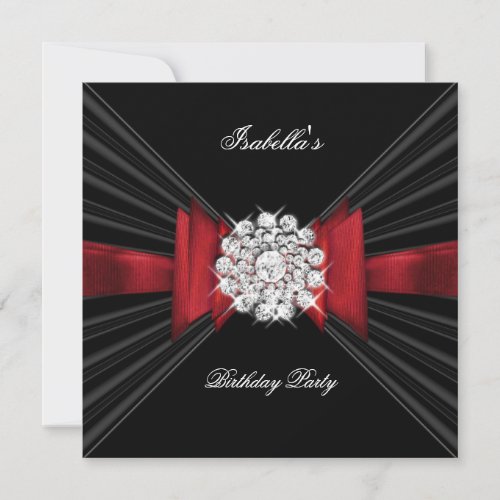 Birthday Party Red Black Diamond Red Bow Personalized Announcement
