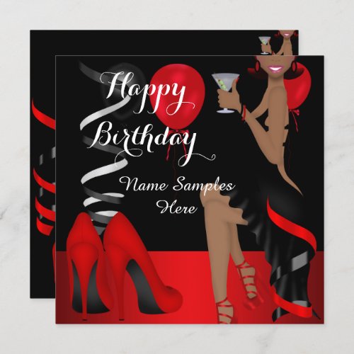 Birthday Party Red Black Shoe High Heels Ethnic Invitation