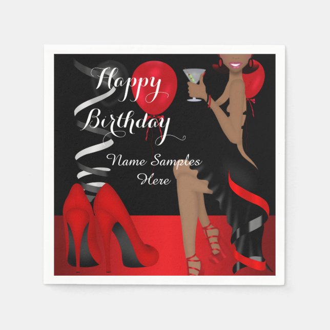Birthday Party Red Black Shoe High Heels Ethnic Napkins (Front)