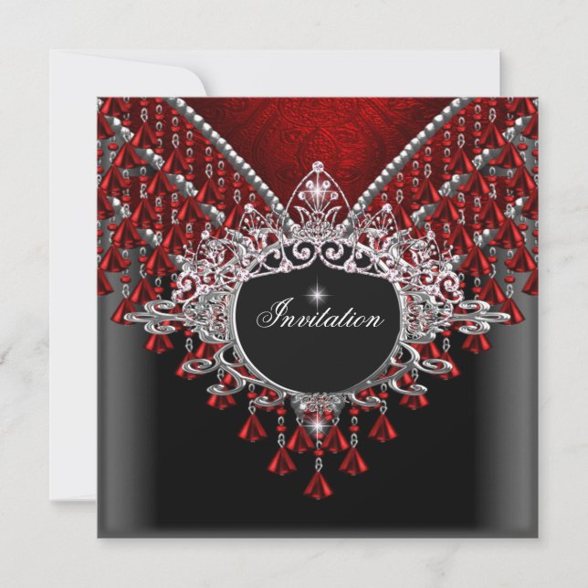 Birthday Party Red Black Silver Invitation (Front)