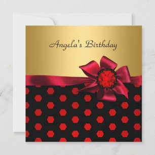 Birthday Party Red Bow Gold Black Gold Spot Invitation