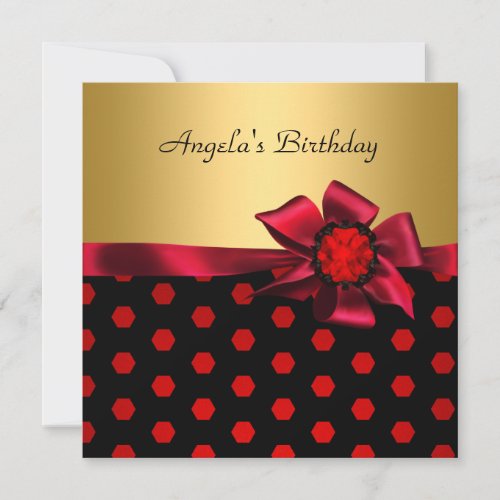 Birthday Party Red Bow Gold Black Gold Spot Custom Invitation