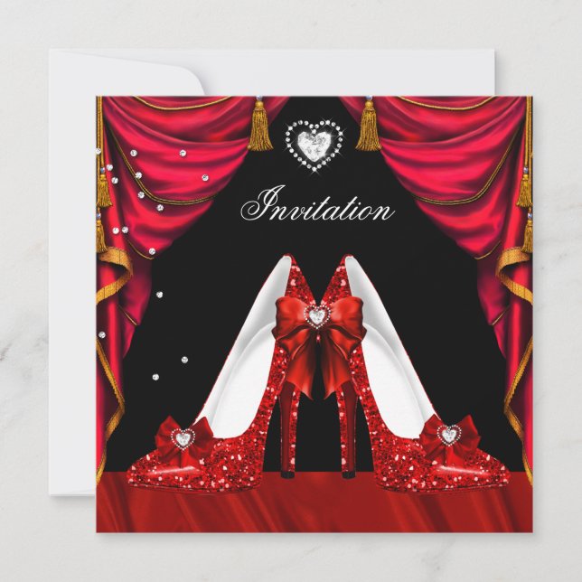 Birthday Party Red Gold Shoes Invitation (Front)