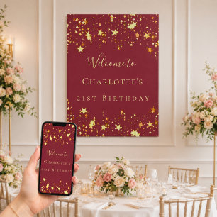 Birthday party red gold stars welcome poster