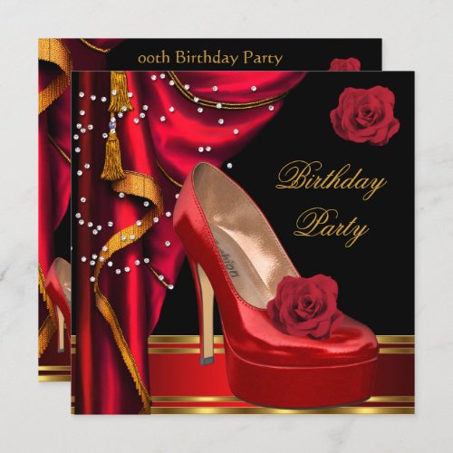 Birthday Party Red Rose High Heel Shoe Invitation