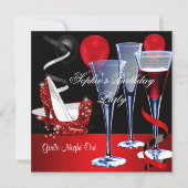 Birthday Party Red Shoe Hi Heels Wine glass Invitation (Front)