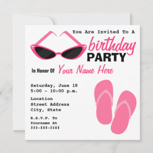 Birthday Party Retro Cat Eye Sunglasses Flip Flops Invitation