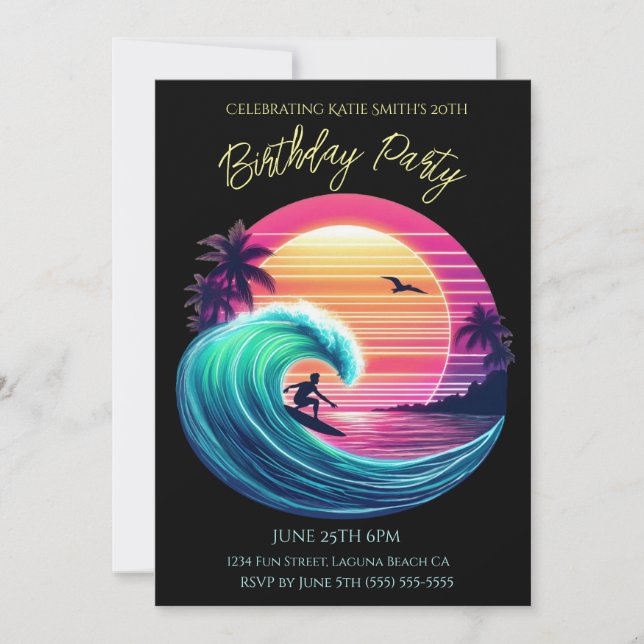 Birthday Party-Ride the Wave at Sunset Invitation (Front)