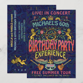 Birthday Party Rock Band Concert Ticket Retro 70s Invitation