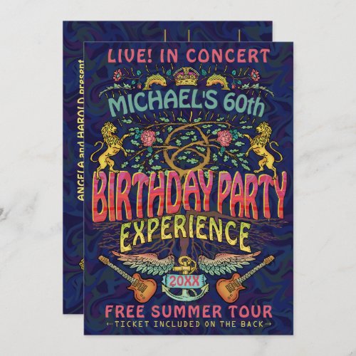 Birthday Party Rock Band Concert Ticket Retro 70s Invitation