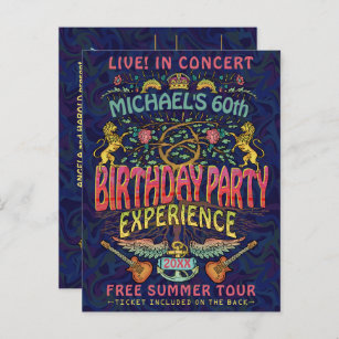 Birthday Party Rock Band Concert Ticket Retro 70s Postcard