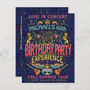 Birthday Party Rock Band Concert Ticket Retro 70s Postcard by HaHaHolidays at Zazzle