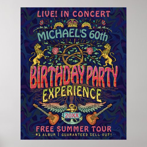Birthday Party Rock Band Concert Ticket Retro 70s Poster