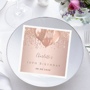 Birthday party rose gold balloons napkins