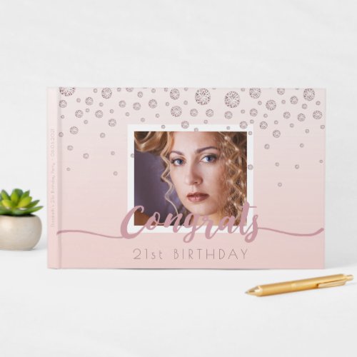 Birthday party rose gold blush diamonds photo guest book