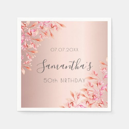 Birthday party rose gold blush florals napkins