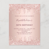 Birthday party rose gold blush glitter drips invitation postcard (Front)