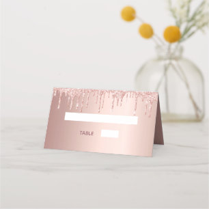 Birthday party rose gold blush glitter drips name place card