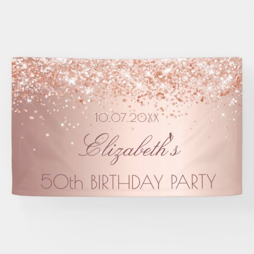 Birthday party rose gold blush glitter dust banner