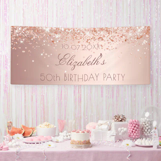 Birthday Party Rose Gold Blush Glitter Dust Banner Zazzle