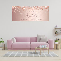 Birthday party rose gold blush glitter dust banner