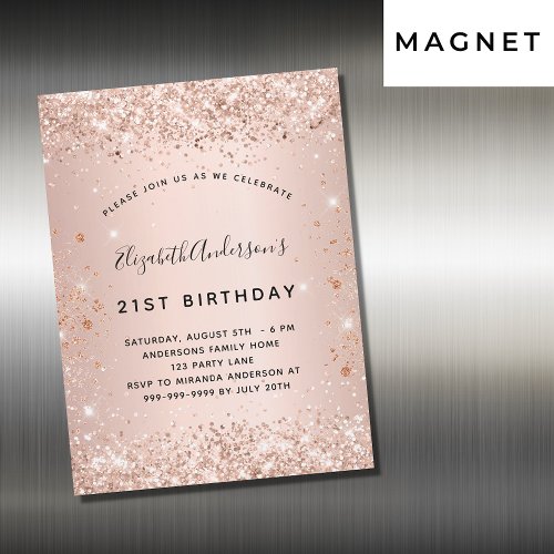 Birthday party rose gold blush glitter luxury magnetic invitation