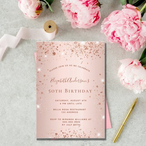 Birthday party rose gold blush glitter sparkle invitation