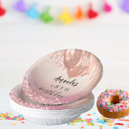 Birthday party rose gold blush pink glitter name paper bowls