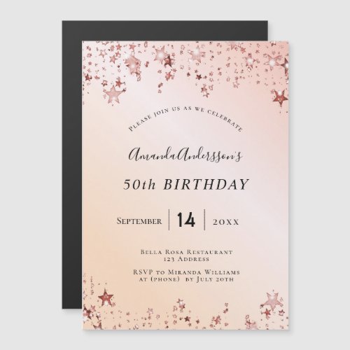 Birthday party rose gold blush pink stars modern magnetic invitation