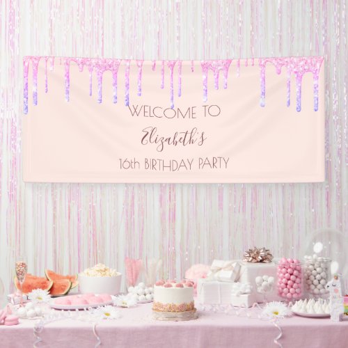 Birthday party rose gold blush purple banner