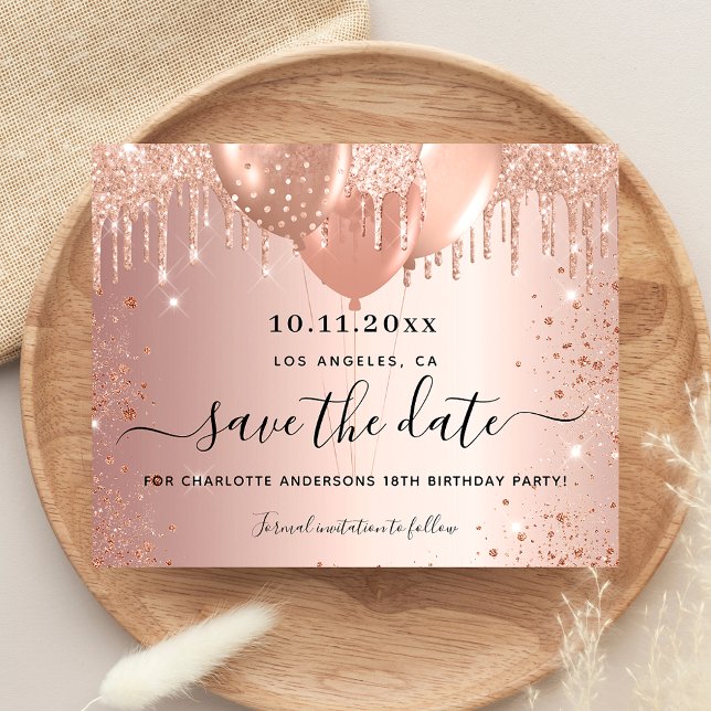Birthday party rose gold budget save the date flyer (Creator Uploaded)