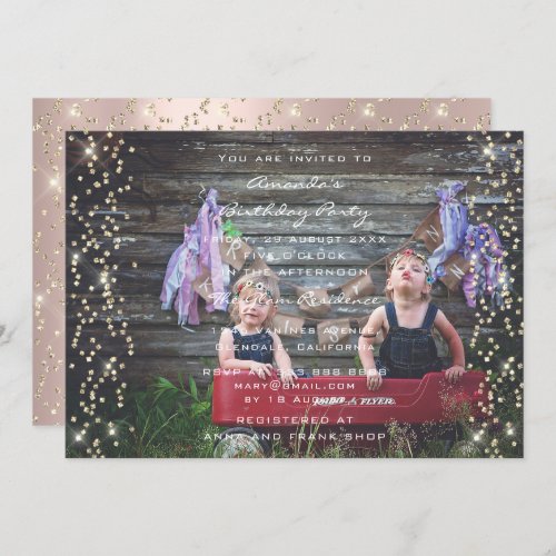 Birthday Party Rose Gold Confetti Glitter Photo Invitation