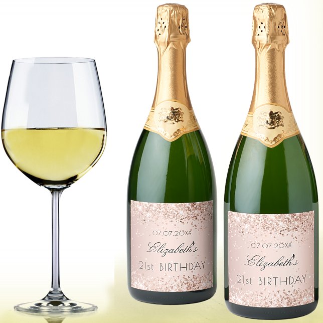 Birthday party rose gold confetti name sparkling wine label (Creator Uploaded)