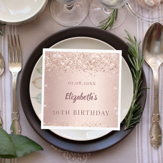 Birthday party rose gold confetti pink luncheon napkins (Creator Uploaded)