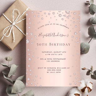 Birthday party rose gold diamond sprinkle invitation