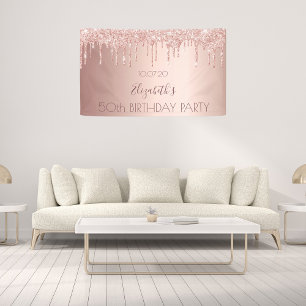 Birthday party rose gold drips banner