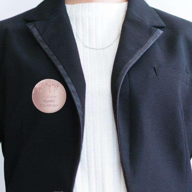 Birthday party rose gold drips name button (Creator Uploaded)