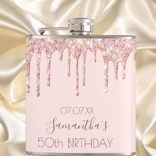 Birthday party rose gold drips pink friends flask