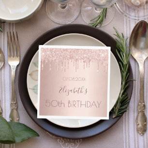 Birthday party rose gold drips pink luncheon napkins