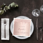 Birthday party rose gold drips pink napkins<br><div class="desc">A napkin for a girly and glamorous 50th (or any age) birthday party. A rose gold background with an elegant faux rose gold drips, paint drip look. The text: The name is written in dark rose gold with a large modern hand lettered style script. Template for name, age 50 and...</div>