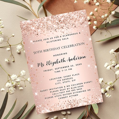 Birthday party rose gold elegant formal luxury invitation