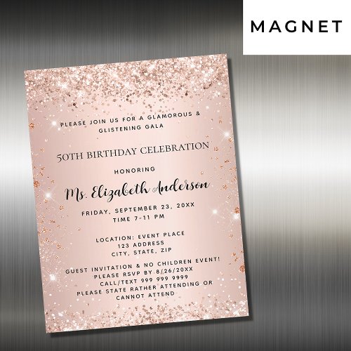 Birthday party rose gold elegant formal luxury magnetic invitation