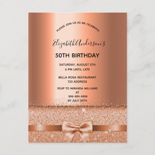 Birthday party rose gold elegant invitation postcard