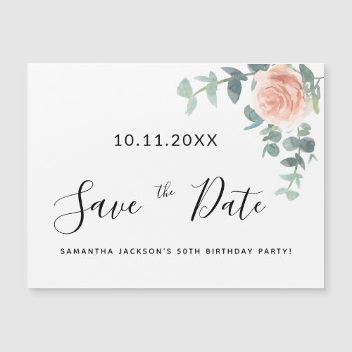 Birthday party rose gold floral save the date