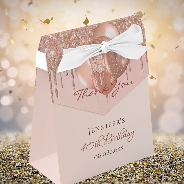Birthday Party rose gold glitter balloon thank you Favor Boxes (Creator Uploaded)