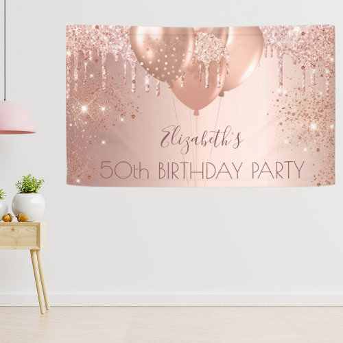 Birthday party rose gold glitter balloons