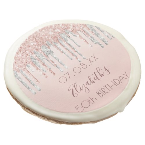 Birthday party rose gold glitter blush pink silver sugar cookie