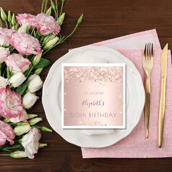 Birthday Party Rose Gold Glitter Confetti Napkins by Thunes at Zazzle